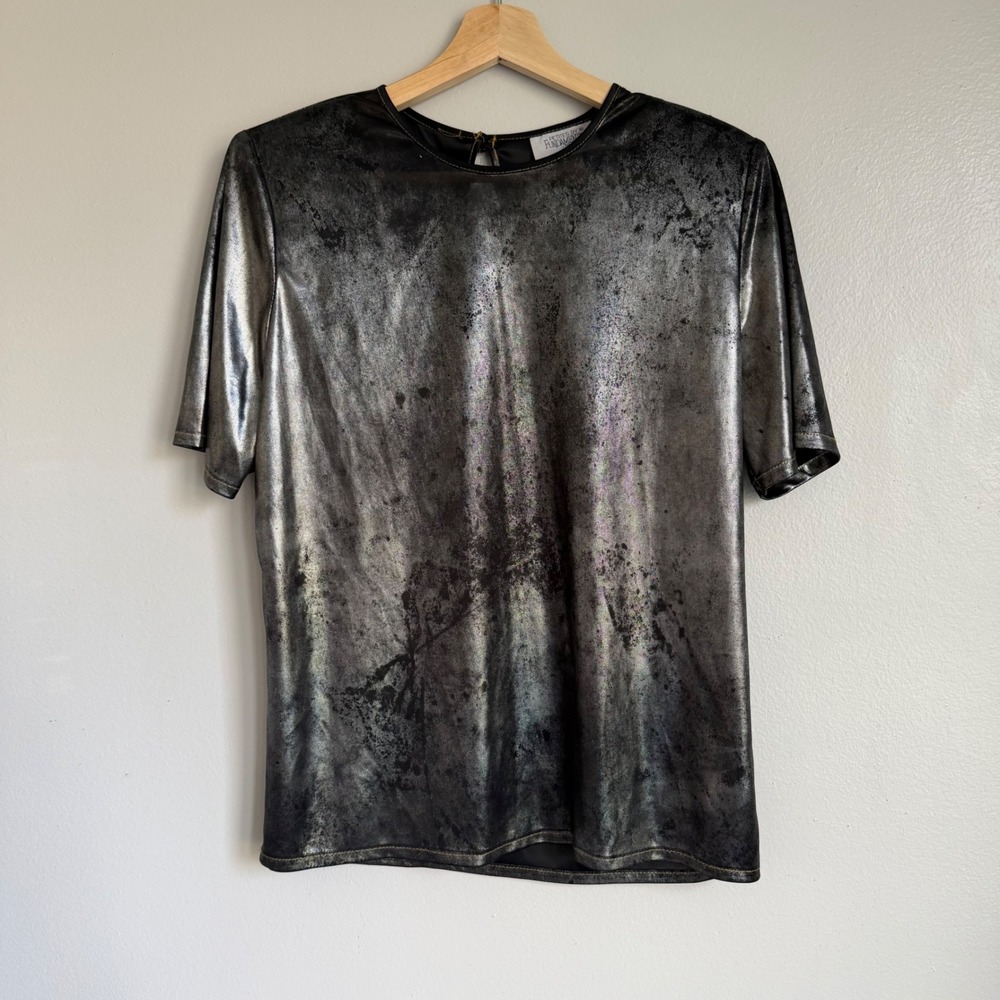 Vintage Fundamental Things Metallic Silver Distressed Foil Top Shoulder Pads S/M